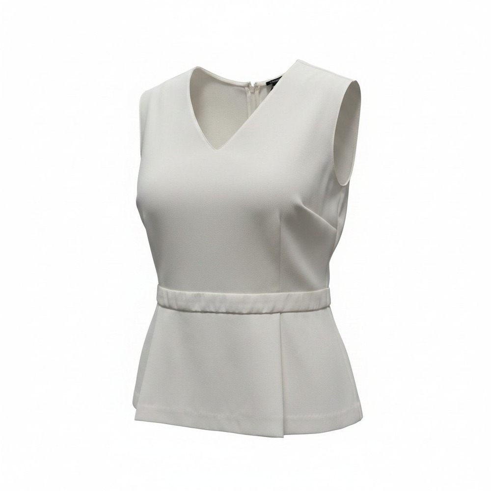 Ann Taylor Peplum Blouse‎ Women 16 White Excellent Sleeveless V-Neck Back Zip